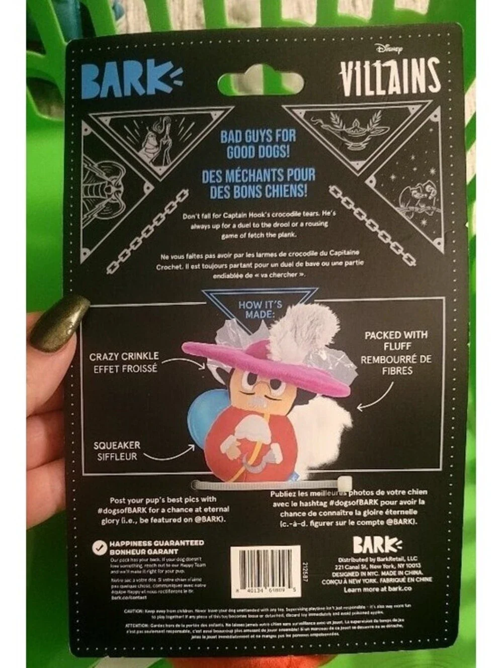 BARKBOX PETER PAN CPT HOOK PLUSH DOG TOY SQUEAKERS NEW XS-M DISNEY VILLAINS NEW